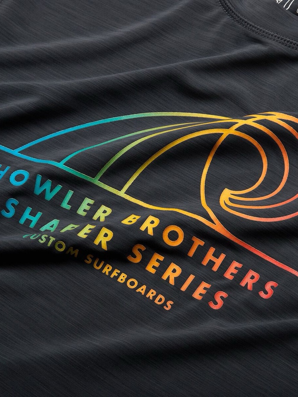 Howler Brothers Men’s Black Swim Performance Shirt with Rainbow Wave Graphic -S